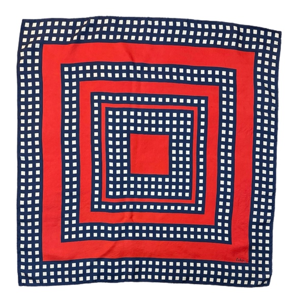 Vintage Echo Red, White & Blue Geometric Scarf – Hand Rolled Edges - Picture 3 of 8